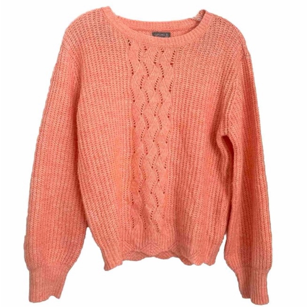 Cupcake Clothing Ltd Sz M Medium Cable Knit Pastel Peach Coral Pullover Sweater